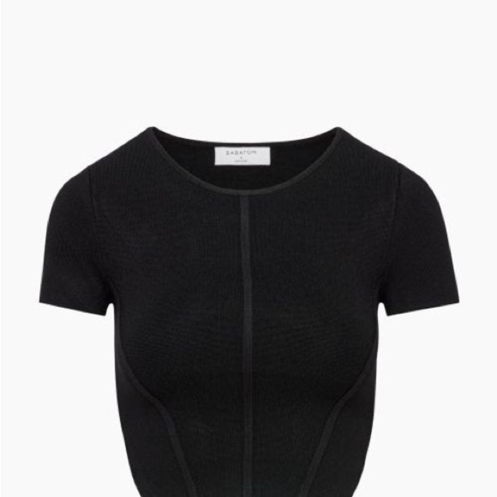 Aritzia Black Crop Top SCULPT KNIT BUSTIER TOP BABATON